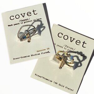 NWT Nordstrom Covet Stackable Cubic Zirconia Rings 14K Gold Plated Set of Two‎